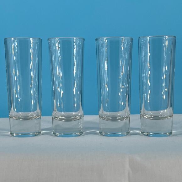 Heavy Base Tall Shot Glass Shooter Set of Four Clear Cylindrical Shot Glasses - Picture 2 of 7